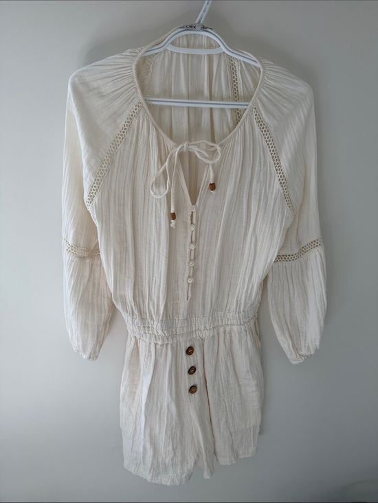 Dex Tops - Dex Cream Boho Tie-Front Peasant Tunic